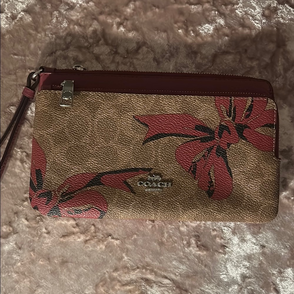 Coach Tan and Red Bows Wristlet